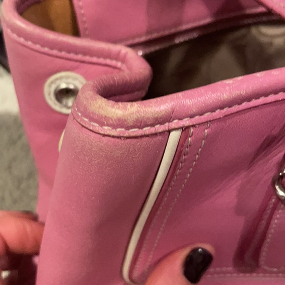Coach Hamptons Collection Pink Leather Tote with White Stitching - Picture 10 of 12